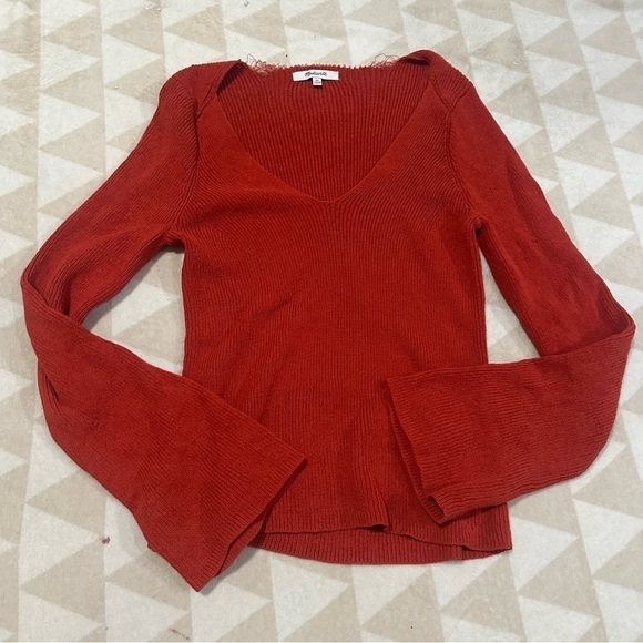 Madewell Flared-Sleeve V-Neck Sweater Etruscan Clay - Picture 6 of 8